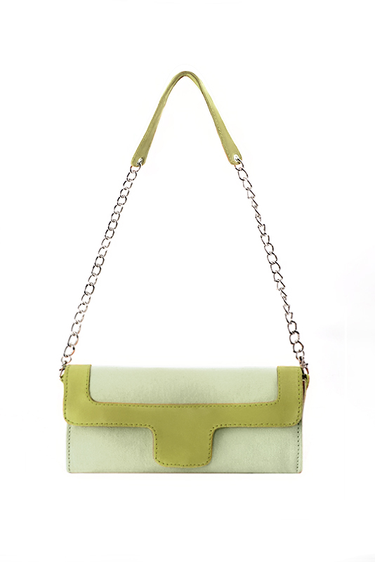 Women's meadow green and pistachio green luxurious elegant clutch for ceremonies, weddings and evenings out. - Top view